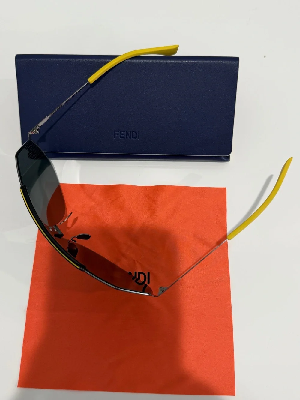 Fendi Silver Mirrored Shield Sunglasses with Navy Case BRAND NEW